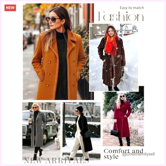 Double Breasted Pea Coat Long Trench Coat Elegant Classic Winter Warm Slim Fit - Picture 5 of 7